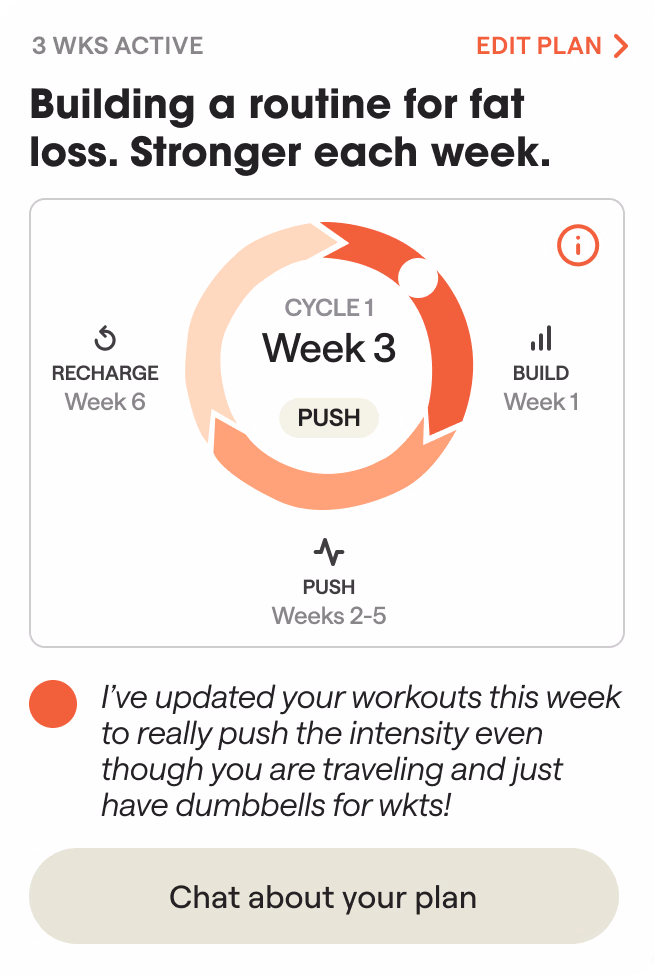 Ray’s plan screen: building a routine for fat loss, stronger each week